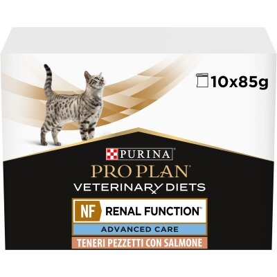 Корм вологий для дорослих кішок Purina Pro Plan Veterinary Diets NF Renal Function Advanced Care при хворобах нирок, з лососем, 10 штук по 85 г
