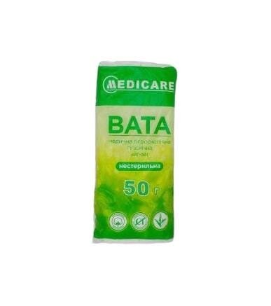 Вата нестерильна Medicare absorbent cotton zig-zag медична, гігроскопічна, гігієнічна, зиг-заг, 50 г