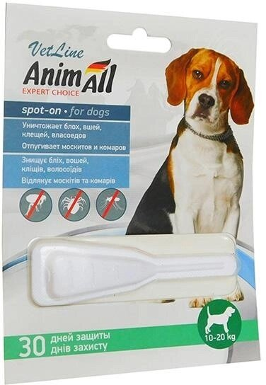 Краплі на холку AnimAll VetLine Spot-On від бліх і кліщів для собак вагою від 10 до 20 кг, 4 мл