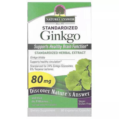 Гінкго Білоба Nature's Answer Standardized Ginkgo 80 мг вег. капсули №60