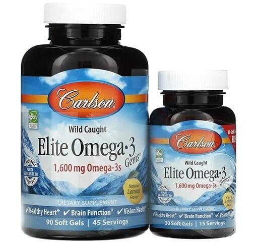 Омега-3 Carlson Labs Elite Omega-3 Gems, лимон, 120 (90+30) желатинових капсул