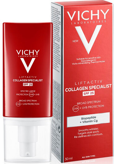 Крем-догляд для обличчя Vichy LiftActiv Collagen Specialist SPF25 антивіковий для корекції зморшок та контуру обличчя для всіх типів шкіри, 50 мл
