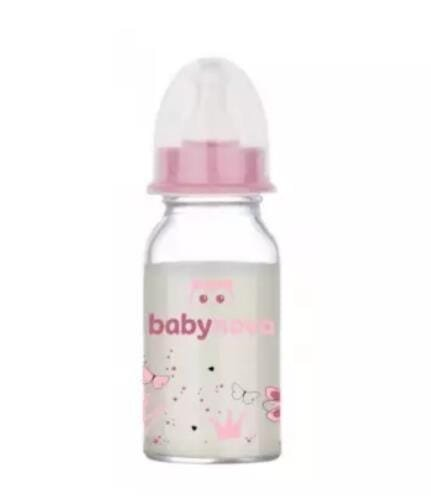 Пляшка Baby-Nova 44606-1 скляна з декором для дівчинки, 120 мл