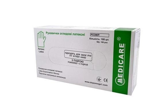 Рукавички оглядові Medicare Latex Powdered латексні з пудрою нестерильні, розмір S, 100 штук