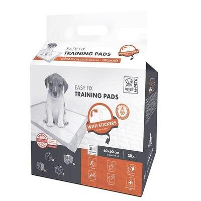 Пелюшки M-Pets Easy Fix Training Pads для привчання цуценят до туалету з клейкими стікерами для фіксації, розмір 60х60 см, 30 штук