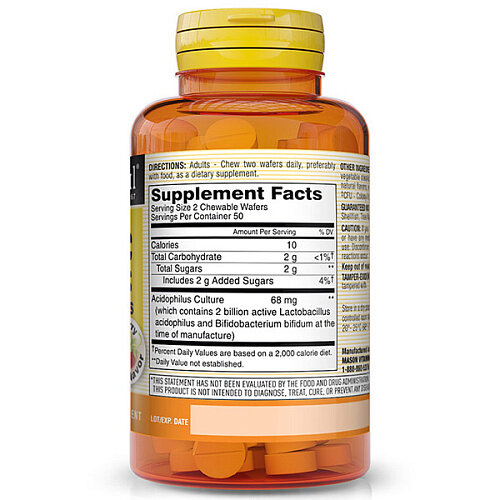 Пробіотики Mason Natural Chewable Probiotic Acidophilus With Bifidus 2 Billion полуниця, 100 таблеток
