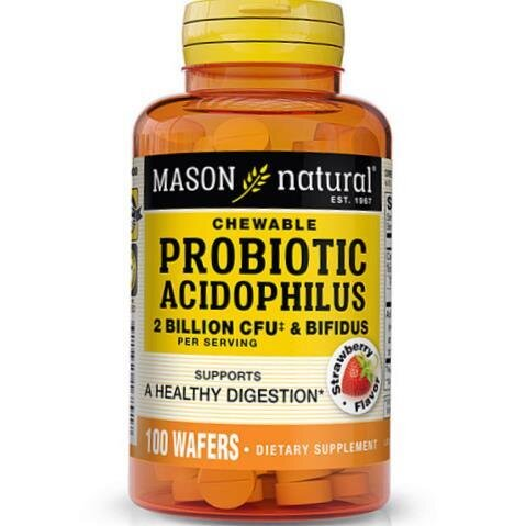 Пробіотики Mason Natural Chewable Probiotic Acidophilus With Bifidus 2 Billion полуниця, 100 таблеток