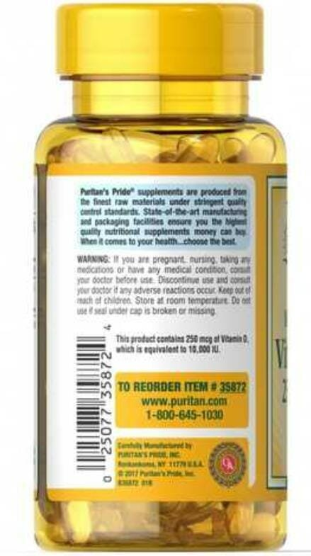 Вітамін Д3 Puritan's Pride Vitamin D3 10000, 100 капсул