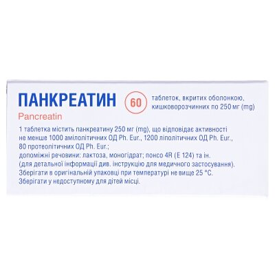 Панкреатин таблетки, в/о, киш./розч. по 0.25 г №60 (10х6)