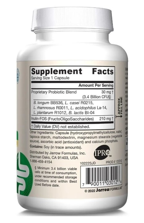 Пробіотики (дофілус) Jarrow Formulas Jarro-Dophilus Plus FOS ФОС, 3.4 млрд КУО, 200 вегетаріанських капсул