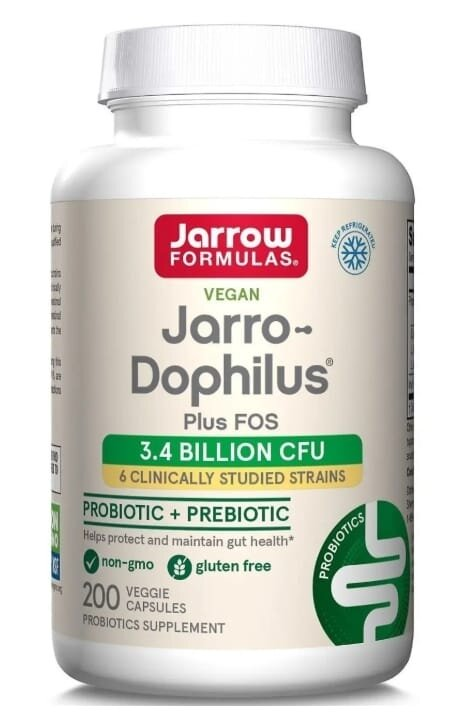 Пробіотики (дофілус) Jarrow Formulas Jarro-Dophilus Plus FOS ФОС, 3.4 млрд КУО, 200 вегетаріанських капсул