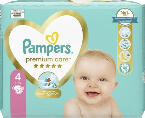 Підгузки дитячі Pampers Premium Care розмір 4, 9-14 кг, 34 шт