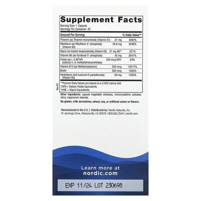 Комплекс вітамінів групи B Nordic Naturals Vitamin B Complex, 45 капсул
