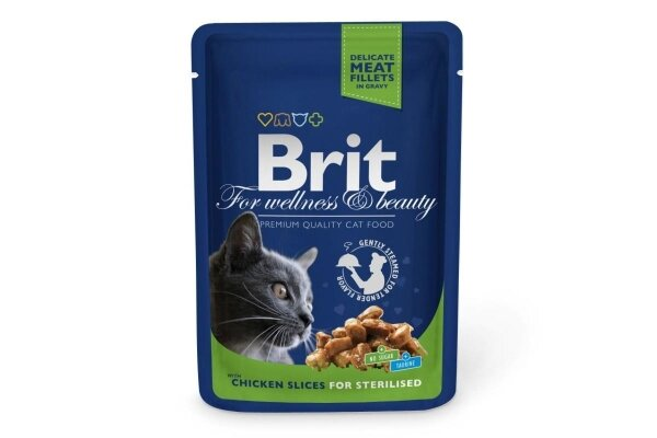 Корм вологий Brit Premium Cat Chicken Slices for Sterilised для стерилізованих кішок з куркою в соусі, 100 г