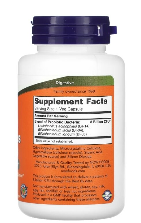 Пробіотики NOW 8 Billion Acidophilus & Bifidus вег. капсули №120