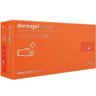 Рукавички оглядові Mercator Medical Dermagel Coated латексні непудровані, розмір L, нестерильні, 100 штук