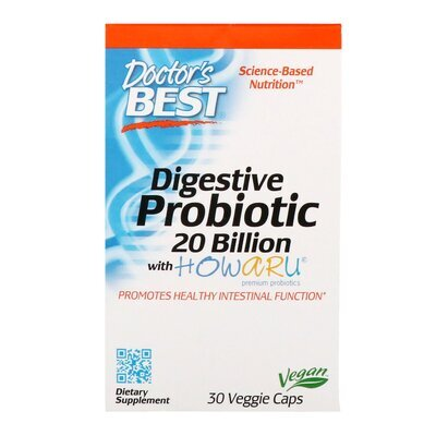 Травний пробіотик Doctor's Best Digestive Probiotic 20 Billion with Howaru 20 млрд КУО, 30 вегетаріанських капсул