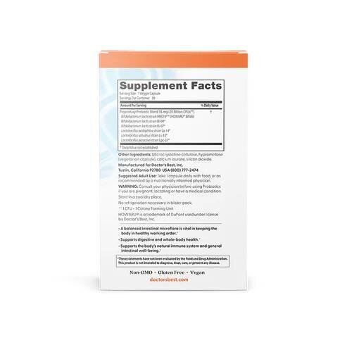 Травний пробіотик Doctor's Best Digestive Probiotic 20 Billion with Howaru 20 млрд КУО, 30 вегетаріанських капсул