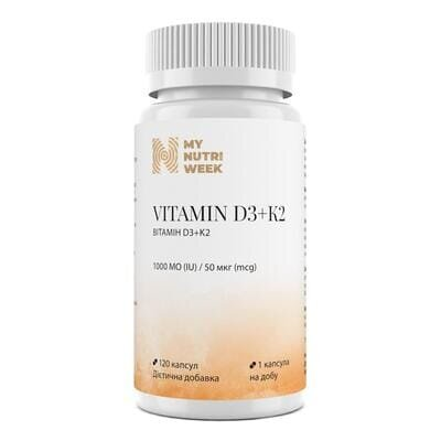 Вітамін D3 + K2 My Nutri Week Vitamin D3 + K2 1000 МО/50 мкг, 120 капсул
