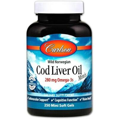 Риб'ячий жир з печінки тріски Carlson Labs Cod Liver Oi, 250 міні гелевих капсул