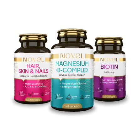 Набір Novel (Hair, Skin & Nails табл. жувальні №60 + Magnesium + B-complex табл. жувальні №60 + Biotin табл. жувальні №60)