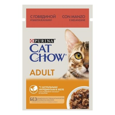 Корм вологий для дорослих кішок Purina Cat Chow Adult з яловичиною і баклажаном в желе, 85 г