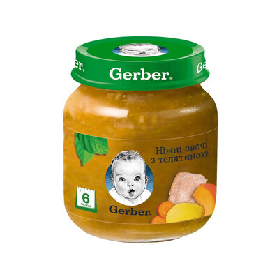 Пюре м'ясо-овочеве Gerber Ніжні овочі з телятиною (морква, гарбуз, телятина), 130 г