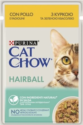 Корм вологий для кішок Purina Cat Chow Hairball для виведення вовни з куркою та зеленою квасолею в желе, 85 г