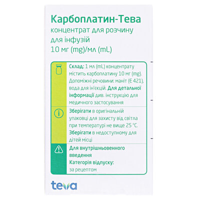 Карбоплатин-Тева концентрат для р-ну д/інф. 10 мг/мл по 60 мл №1 у флак.