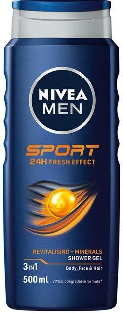 Гель для душу чоловічий Nivea Men 3-в-1 Sport для тіла, обличчя та волосся, 500 мл