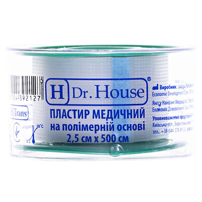 Пластир медичний Dr. House на полімерній основі 2,5 см х 500 см в пластиковому футлярі, 1 штука