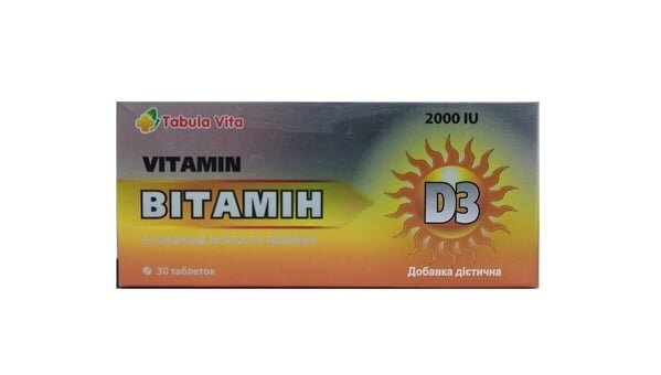 Вітамін D3 2000 МО Табула Віта таблетки зі смаком м'яти та лимона №30 (10х3)