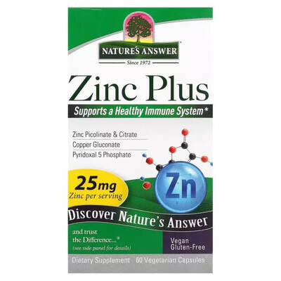Цинк плюс Nature's Answer Zinc Plus 25 мг вег. капсули №60
