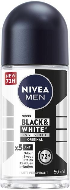 Дезодорант-антиперспірант кульковий Nivea Men Black & White Invisible Original Чорне та Біле невидимий 72h (82245), 50 мл