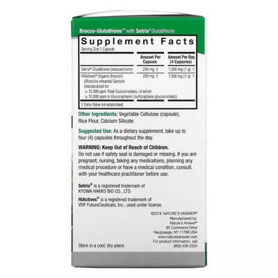Брокко-глутатіон Nature's Answer Brocco-Glutathione 500 мг, 60 вегетаріанських капсул
