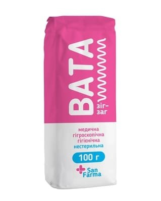 Вата нестерильна San Farma медична гігієнічна "зиґзаґ", 100 г