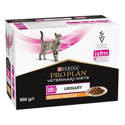 Корм вологий Purina Pro Plan Veterinary Diets UR Urinary для кішок при захворюванні сечостатевої системи, з куркою, 10 штук по 85 г