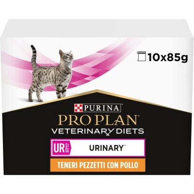 Корм вологий Purina Pro Plan Veterinary Diets UR Urinary для кішок при захворюванні сечостатевої системи, з куркою, 10 штук по 85 г