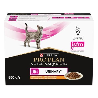 Корм вологий Purina Pro Plan Veterinary Diets UR Urinary для кішок при захворюванні сечостатевої системи, з куркою, 10 штук по 85 г