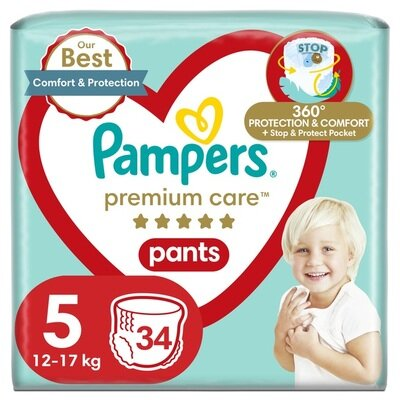 Підгузки-трусики Pampers Premium Care Pants дитячі розмір 5, 12-17 кг, 34 шт