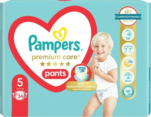 Підгузки-трусики Pampers Premium Care Pants дитячі розмір 5, 12-17 кг, 34 шт