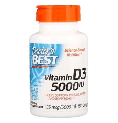 Вітамін D3 5000IU Doctor's Best Vitamin D3, 180 желатинових капсул