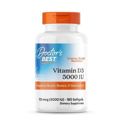 Вітамін D3 5000IU Doctor's Best Vitamin D3, 180 желатинових капсул