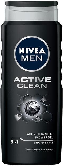 Гель для душу чоловічий Nivea Men 3-в-1 Active Clean для тіла, обличчя та волосся, 500 мл