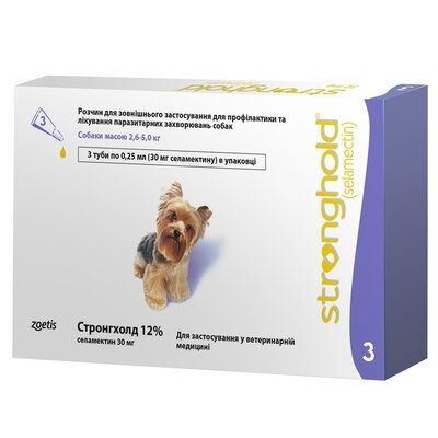 Стронгхолд 12% краплі від паразитів для собак 2,6-5 кг, 3 піпетки по 0,25 мл