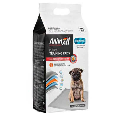 Пелюшки для собак та цуценят AnimAll Puppy Training Pads з активованим вугіллям 60 см х 90 см, 10 штук