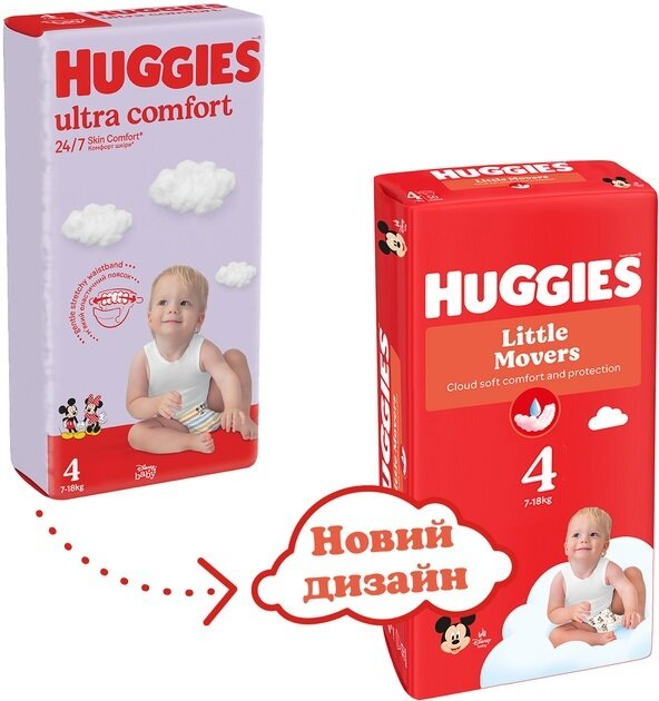 Підгузки дитячі Huggies Little Movers розмір 4, 7-18 кг, 50 шт