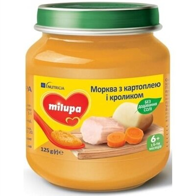 Пюре м'ясо-овочеве Milupa Морква з картоплею і кроликом для дітей з 6 місяців, 125 г