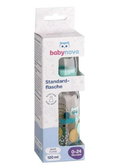Пляшка Baby-Nova 44606-2 скляна з декором для хлопчика, 120 мл