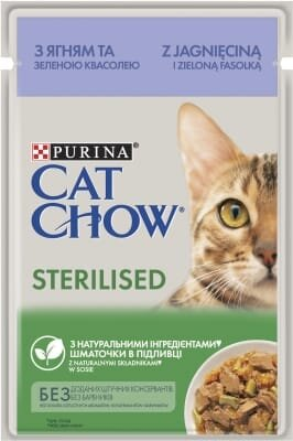 Корм вологий для дорослих стерилізованих кішок Purina Cat Chow з ягнятком та зеленою квасолею, 85 г